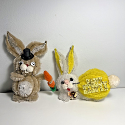 Vintage Chenille Pipe Cleaner Easter Bunny Rabbit Decorations Fridge Magnet Lot