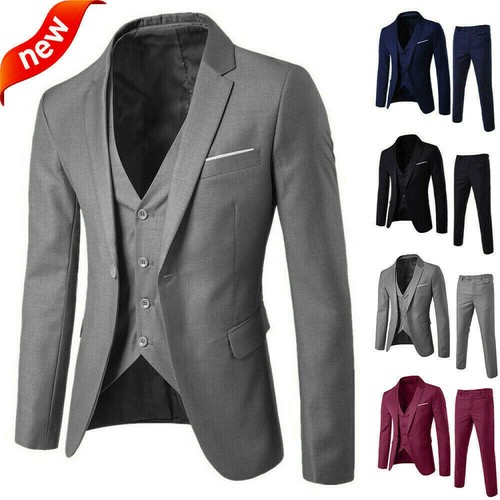 Men's Suit Slim 3-Piece Suit Blazer 