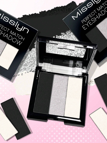 Misslyn Perfect Match Trio Eyeshadow Palette Smoky Eyes Black Silver White New - Picture 4 of 4