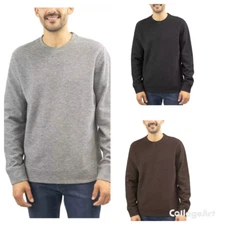 Jachs New York Men's Crew Neck Long Sleeve Fleece Sweatshirt, Black Gray & Brown