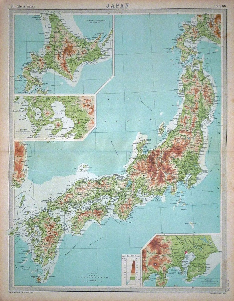 1920 LARGE MAP ~ JAPAN ~ INSET YEZO NAGASAKI TOKYO ~ 23