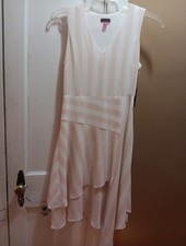 NWT Vince Camuto Pink White Sleeveless Asymmetrical Fit & Flare Dress Size 4
