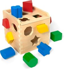 Wooden Shape Sorting Cube Toy with 12 Blocks   Classic Montessori Learning Box