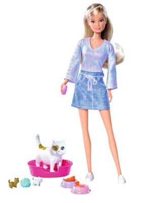 Steffi Love Baby Cats, Toy Doll in Fashionable Dress with Pregnant Cat and Two C