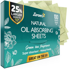 Natural Green Tea Oil Blotting Sheets for Face - 25 Larger - 100 Makeup Friendl