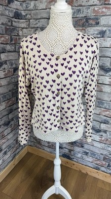 The Masai Clothing Company Damen Strickjacke Beige Herzmuster Größe UK M