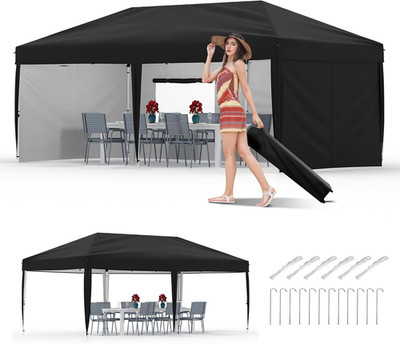 10X20 Pop up Canopy with 4 Sidewalls, Beach Ten with One Push Setup, Heavy Duty