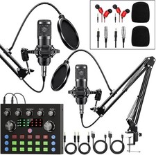 Podcast Equipment Bundle for 2, Audio Interface with Voice Changer Condenser Mic