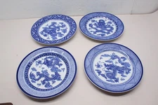 4 Pc Bombay Asian Garden Salad Plates Set Dragon Floral Blue & White Dishes Lot