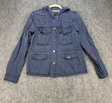 Sanctuary Womens Hooded Utility Jacket XS Navy Blue Linen Blend Drawstring Waist