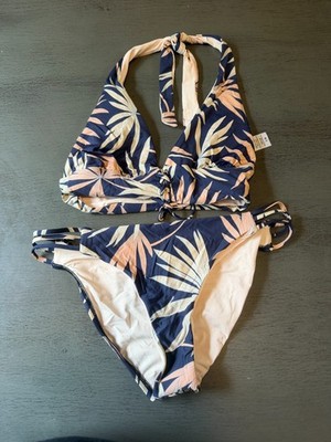 full cut NEW  leaves blue L  SPACE  two piece swimsuit bikini size large