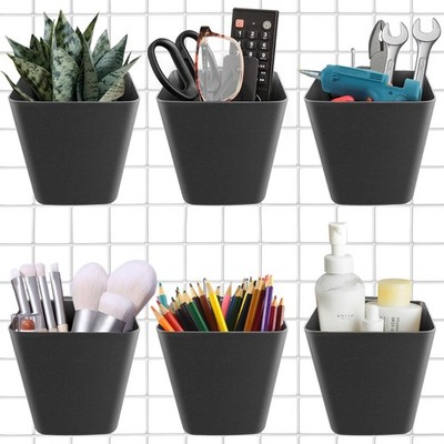 Large Grid Wall Bins - 6Pack Black Gridwall Accessories Hanging Cups with Bac...