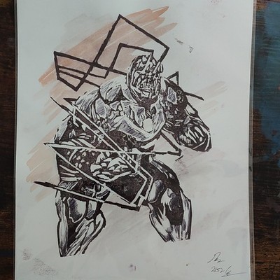 Signed Original Comic Art Drawing on Paper, Comics Theme, Dated 2024