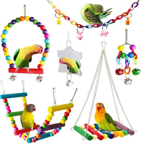 Bird Parakeet Cockatiel Toys Birds Cage Accessories Swing Climbing Ladders