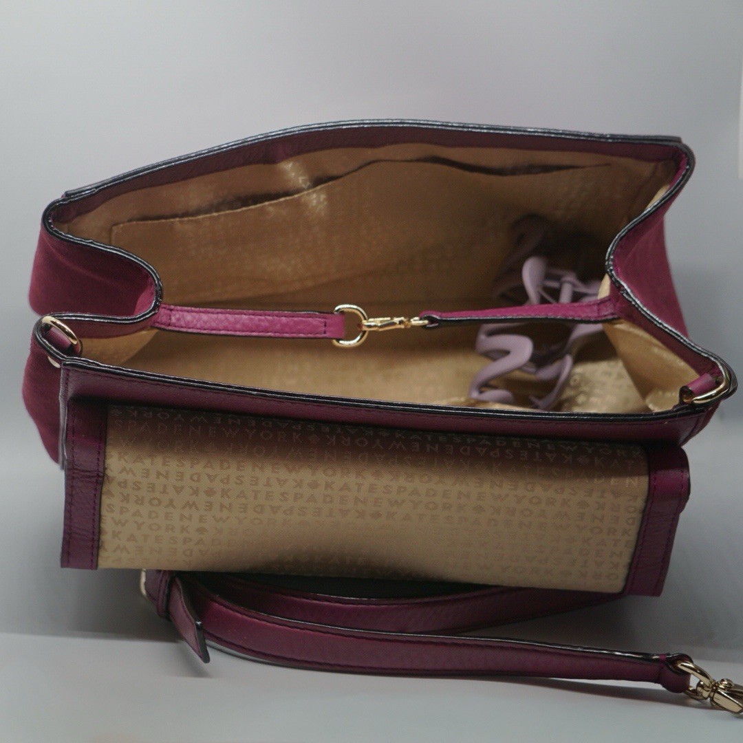 Kate Spade New York Purple Pebbled Satchel Metal Logo Plate Detachable Strap thumbnail 5