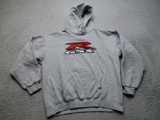 Vintage Suzuki Hoodie Mens Large Gray GSX-R Logo Pullover Sweatshirt Motorcycle