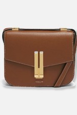 DeMellier Women's Brown Gold Leather Logo Cotton Vancouver Crossbody Bag