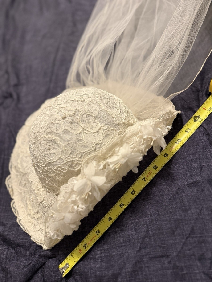 Vintage‎ bohemian Floral Bridal Hat with Veil Ivory Lace Wedding Church 34\