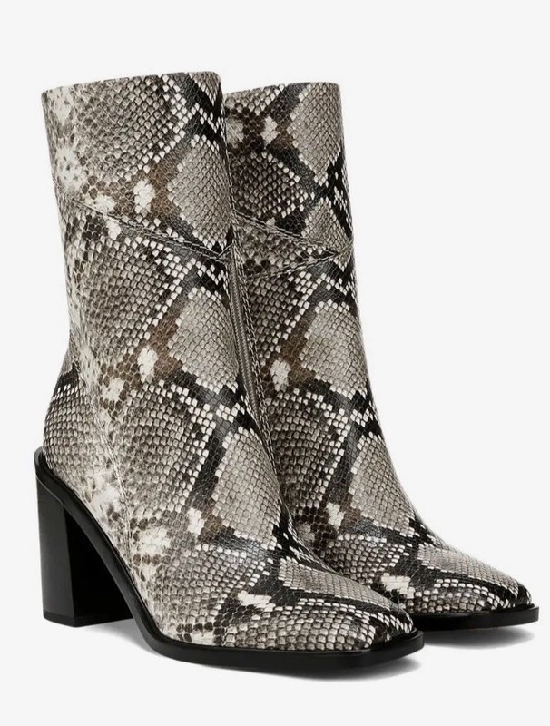 New FRANCO SARTO Stevie Roccia Black Snake Print Square Toe Mid Boots 9.5