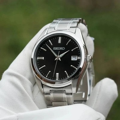 Seiko Herren Quarzuhr SUR311P1 40mm Saphirglas schwarzes Zifferblatt Stahl 100m