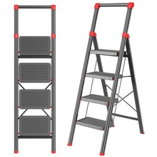 4 Step Ladder, Folding Step Stool with Wide Anti-Slip Pedal, Anti-Slip Feet a...