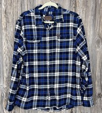 Orvis Big Bear Heavy Flannel Button Up Shirt Shacket Men s L Blue Plaid Pockets
