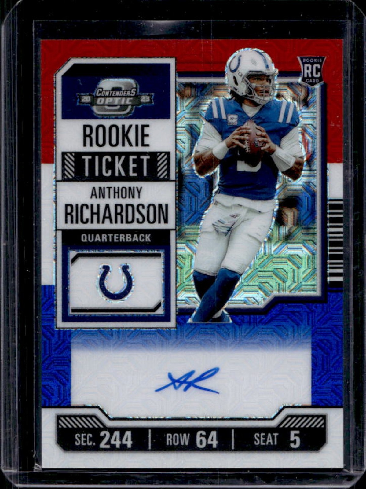 2023 Contenders Optic Anthony Richardson Red White Blue Rookie Ticket Auto #8/13