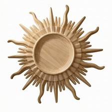rundes Holzdekopaneel mit Sonnenstrahlen-Relief unbehandelt f&uuml;r Wanddekoration