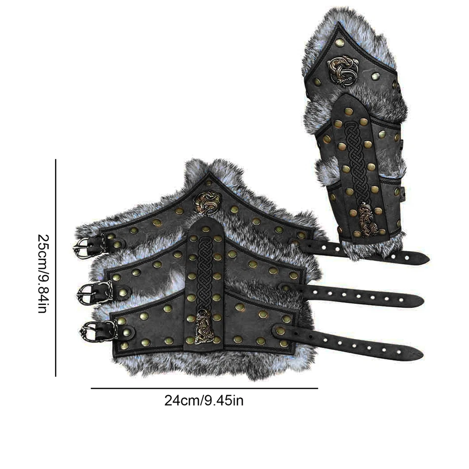 Brazaletes de brazo vikingos medievales para hombres Juegos con disfraces medievales Protectores de brazo de cuero sintético Foto 4 de 4