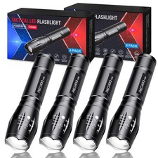 Tactical Flashlight 4 Pack, Bright Zoomable Flashlight with High Lumens and 5...
