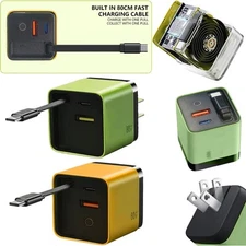  3 in 1 GaN Charger, 80w Max Fast Charger Module with Retractable Type-C Cable