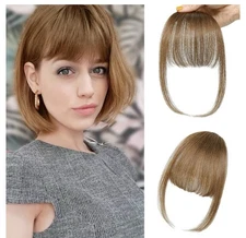 Bang Hair Clip In-Moca Brown Fake Bang Real Hair Extension Wispy Bang.