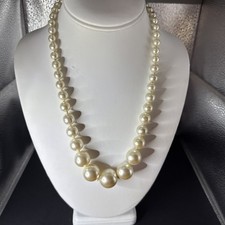 Vintage Graduated Faux Pearl Necklace Hand Knotted 22  Made In Japan