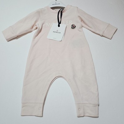 NEW Moncler - 3/6 Mths Unisex Pink Logo Baby One Piece Romper