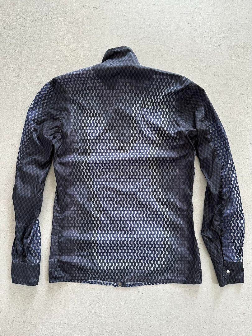 PRADA Total Pattern Zip Up Jacket men's S Logo Satin Navy Blue