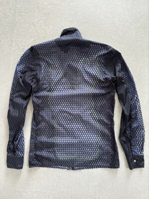 PRADA Total Pattern Zip Up Jacket men's S Logo Satin Navy Blue