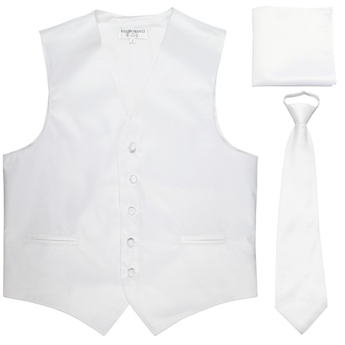 New Men's white formal vest Tuxedo Waistcoat pre-tied neck tie and hankie set - Picture 1 of 5