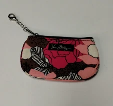 Vera Bradley Zip ID Case Coin Purse Wallet Key Ring Cotton Multi rose flower