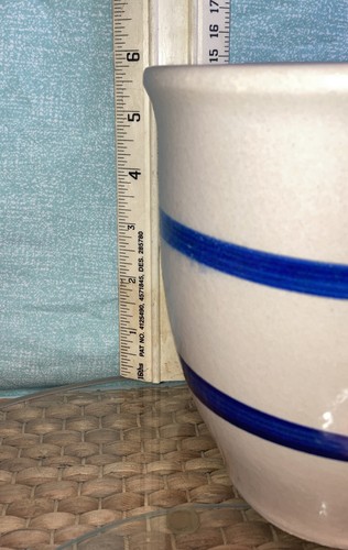 RRP Co Roseville Blue Stripe Creme Ware Pottery 6" Kitchen Crock - Picture 8 of 10