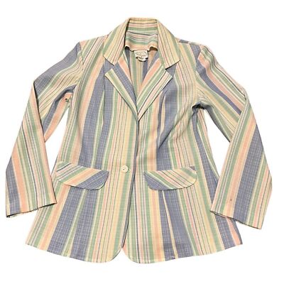 Vintage 70s Beeline Fashions Pastel Colorful Striped Blazer Women's small