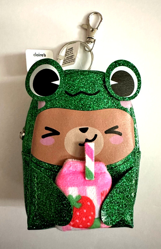 Claire's Glitter Frog Costume Bear Mini Backpack Keychain New