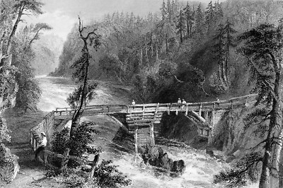 CANADA (QUEBEC): WOODEN BRIDGE near QUEBEC in 19th century - Engraving ...