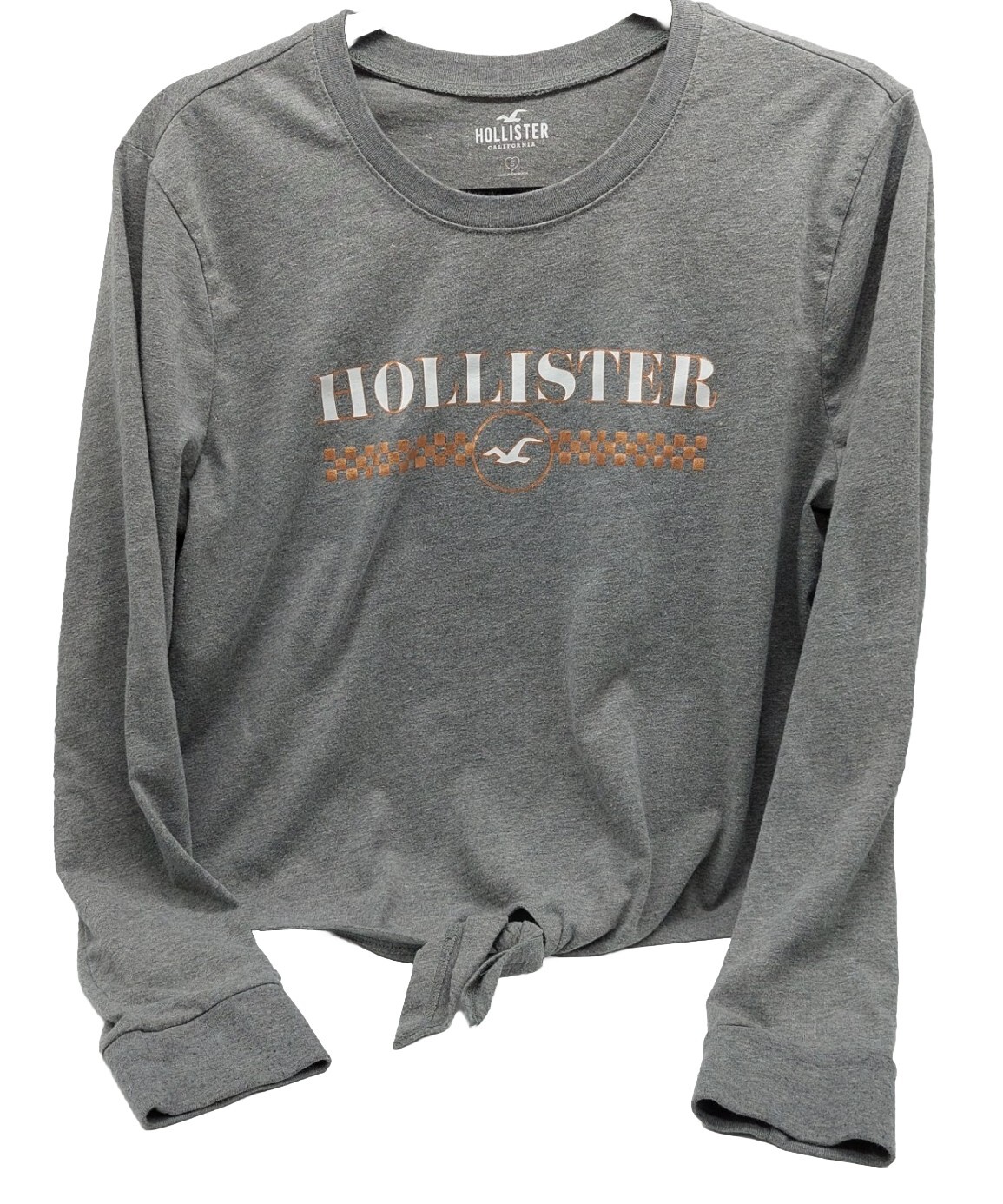 Hollister Women's Long Sleeve Gray Tee Tie In Front Pullover Size Small