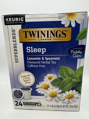 24 Twinings SLEEP Nightly Calm Herbal Tea K cup Spearmint Chamomile Keurig 08/26