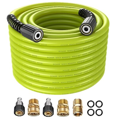 #ad POHIR 50FT 1 4quot; Pressure Washer Hose 4000PSI Flexible Power Extension Wash Hose $39.96