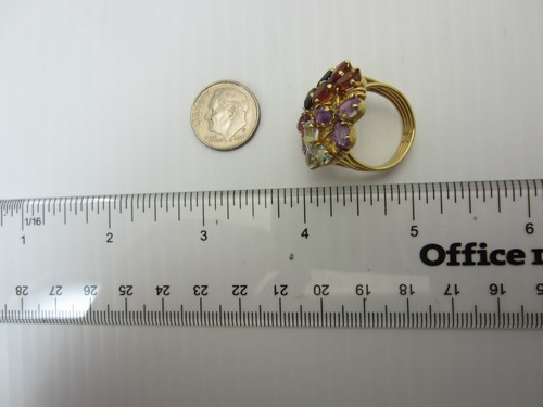18K Oro Amarillo con Amatista Aguamarina Granate Y Turmalina Anillo 5.40CT - Imagen 11 de 16