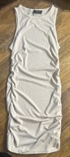 Cider Mini Dress Womens L Sleeveless Ribbed Side Ruched Nude NEW