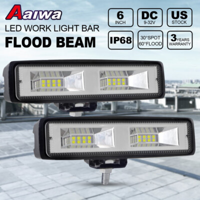 2X 6'' inch LED Work Light Bar Offroad Flood Fog Driving Lamp SUV Car Truck Boat