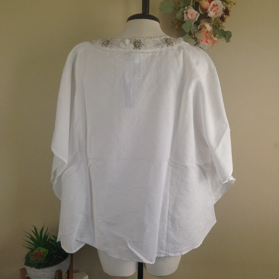 Chico's Alabaster Sz 3P (16-18)Tie Front Summer Top Linen Blend  Beach Cruise - Image 2 of 4