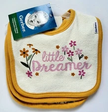 Gerber Baby Girls Little Dreamer Yellow Floral Drool Dribbler Bibs 3-Pack